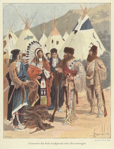 Trappers trading with Native Americans, New France by Louis Charles Bombled